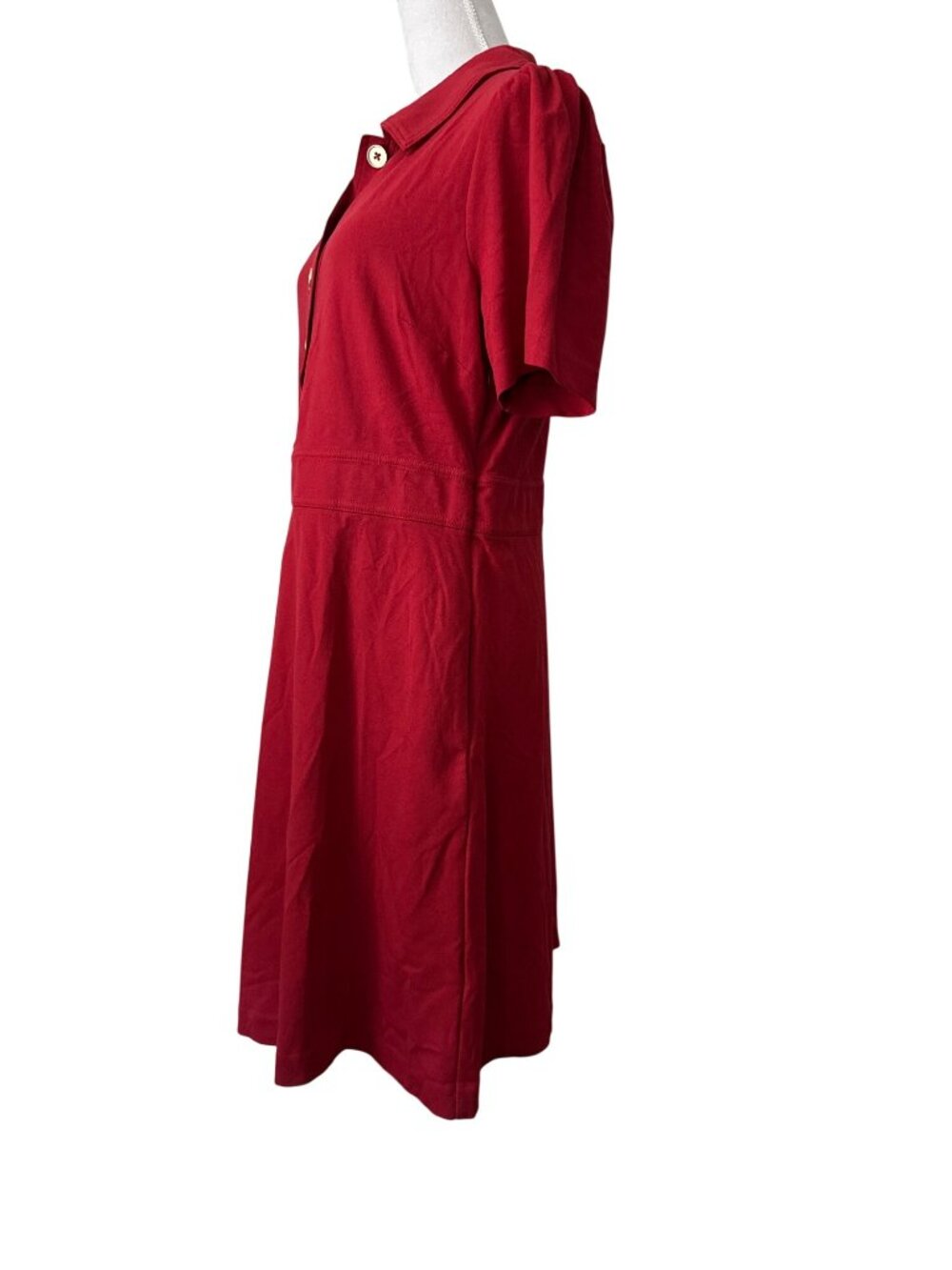 Boden Nicolette Ponte Red Shirt Minimalist Zip Dress With Gold-Tone Buttons 12 - Picture 3 of 16